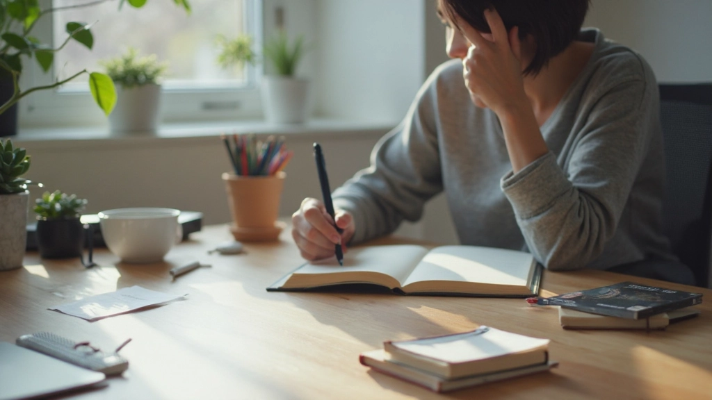 Organized workspace with notebook, pen, and minimalist desk setup for focused studying